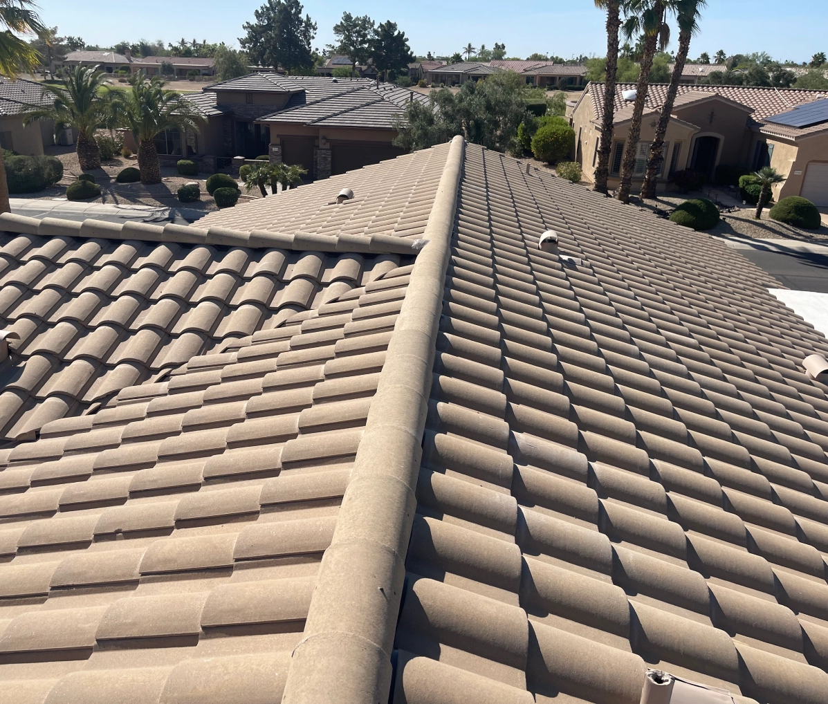 Tiled rooftop with desert landscape