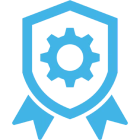 Badge with gear inside shield design