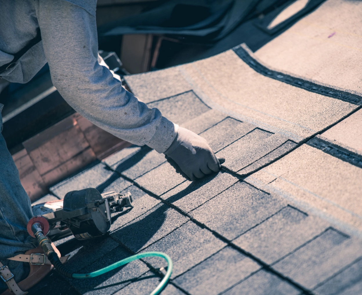 Roofing construction in progress