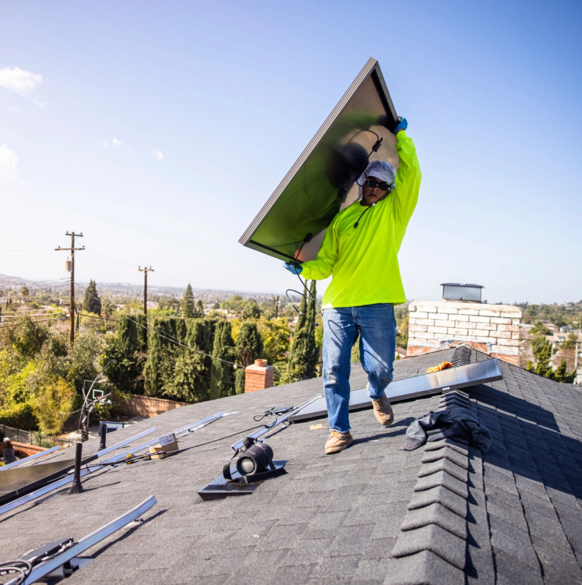Solar panel installation on residential rooftop