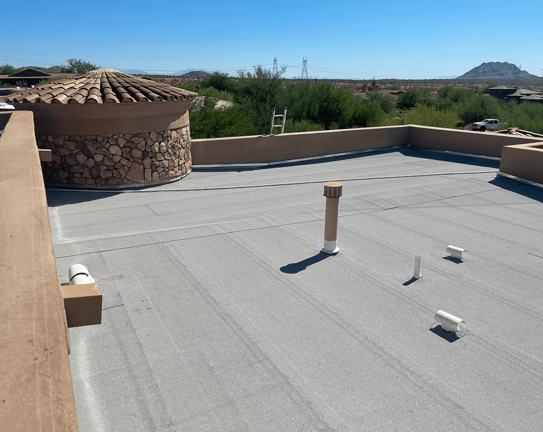 Flat roof overlooking desert landscape