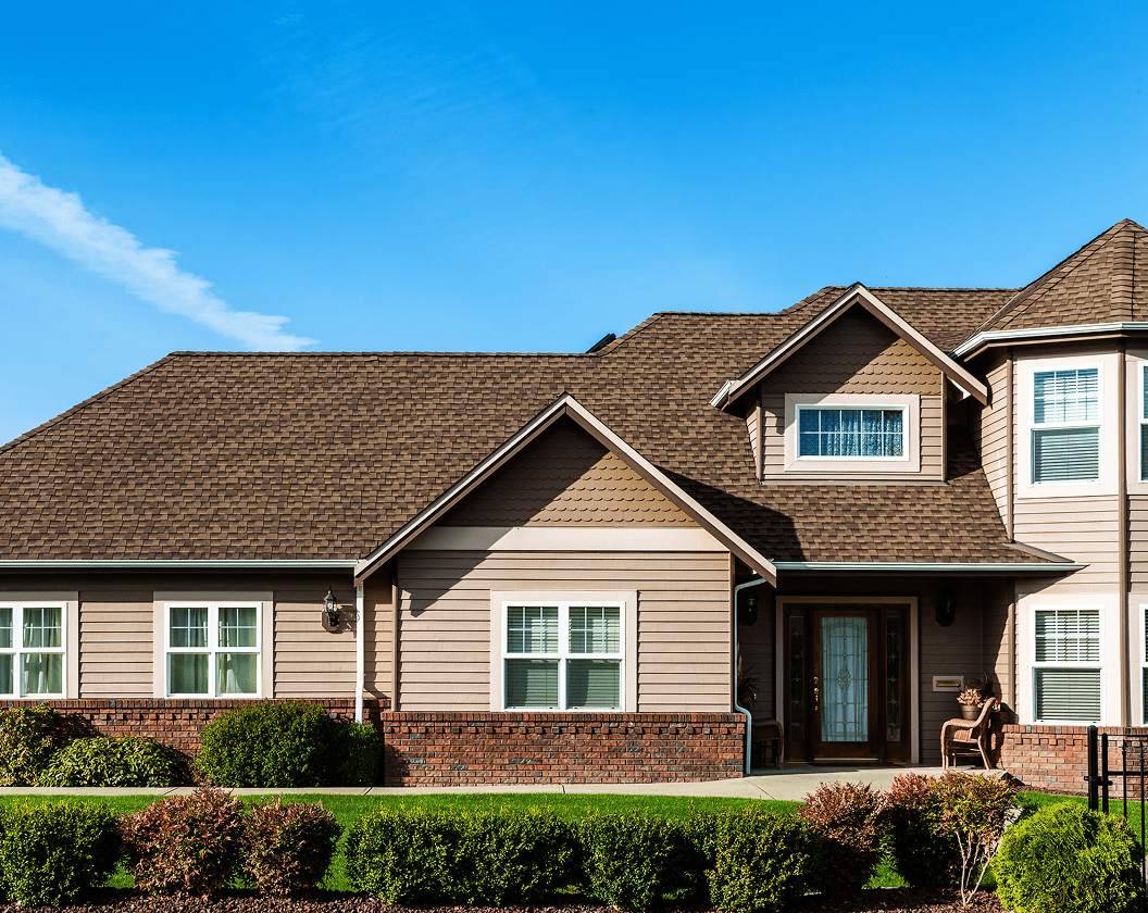 Modern suburban house with landscaped garden
