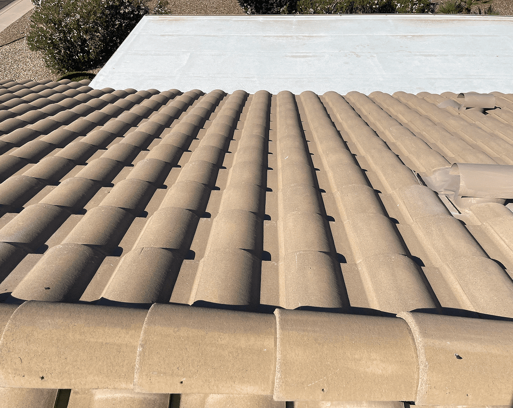 Overhead view of tiled roof