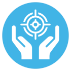 Target icon between raised hands
