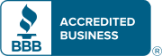 BBB Accredited Business logo with blue background and white text.