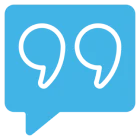 Quotation marks in a blue speech bubble
